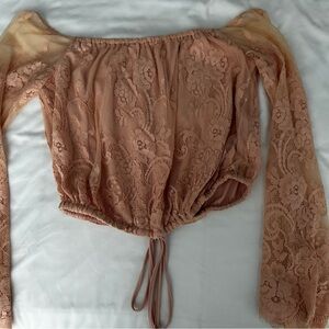 Lovers & Friends: Lace Off-Shoulder Top in Peach